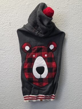 Hotel Doggy Buffalo Plaid Knit Hoodie With Pompom Sz L